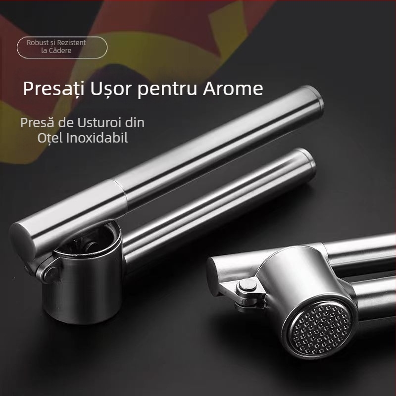Presă de usturoi extensibilă din oțel inoxidabil, cu decojit și dispozitiv pentru pastă de usturoi – accesoriu de bucătărie