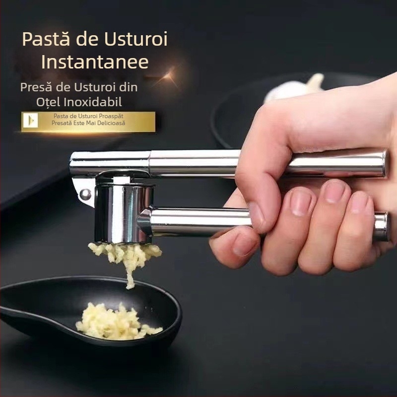 Presă de usturoi extensibilă din oțel inoxidabil, cu decojit și dispozitiv pentru pastă de usturoi – accesoriu de bucătărie