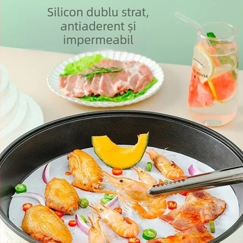 Hârtie pentru air fryer, dublă față, cu silicon, absorbantă de ulei, antiaderentă, separatoare de ulei, îngroșată, fără spălare, pentru grătar în bucătărie.
