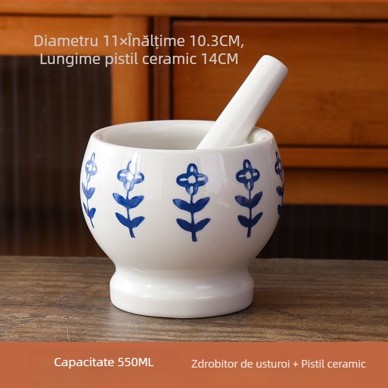 Mojar ceramic multifuncțional pentru usturoi și condimente – zdrobitor și măcinător
