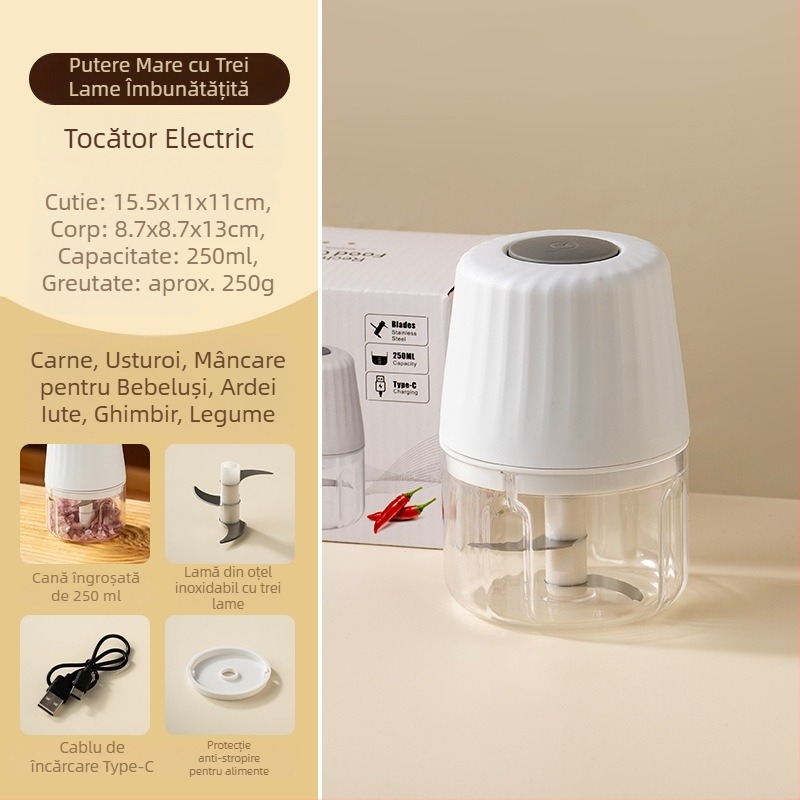 Presă electrică de usturoi fără fir, unealtă pentru pastă de usturoi, măcinător de usturoi pentru hrana bebelușilor, măcinător de carne, mini procesor de bucătărie