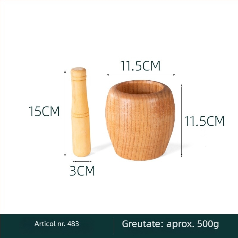 Mojar din lemn masiv pentru usturoi și presă de usturoi pentru bucătărie
