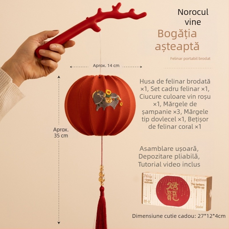 Felinar din pânză brodat, Anul Călu, stil chinezesc, pentru Anul Nou și Festivalul Primăverii, felinar palat pentru copii, executat manual