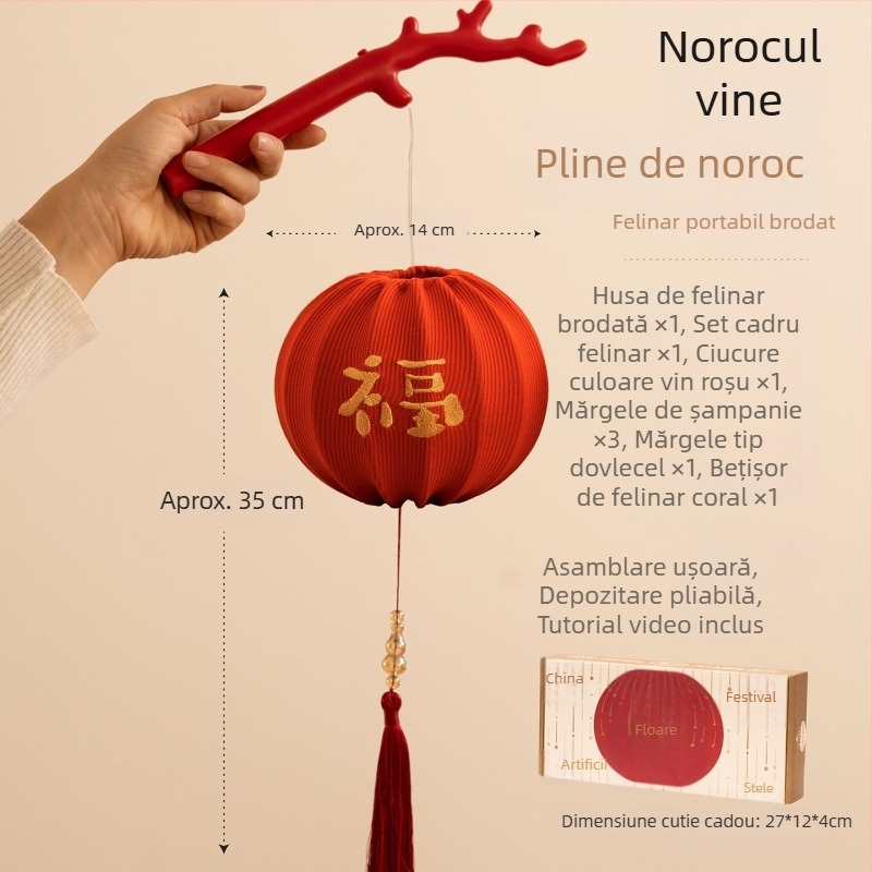 Felinar din pânză brodat, Anul Călu, stil chinezesc, pentru Anul Nou și Festivalul Primăverii, felinar palat pentru copii, executat manual
