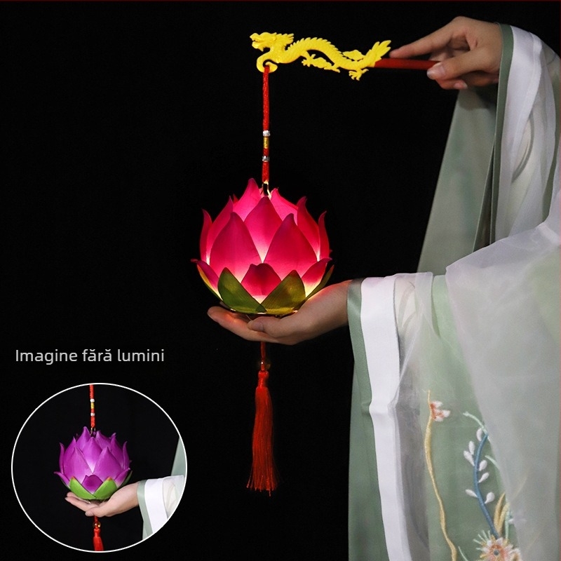 Lanterne lotus în stil antic, lucrată manual, lanternă DIY luminoasă pentru copii, decor portabil de sărbători