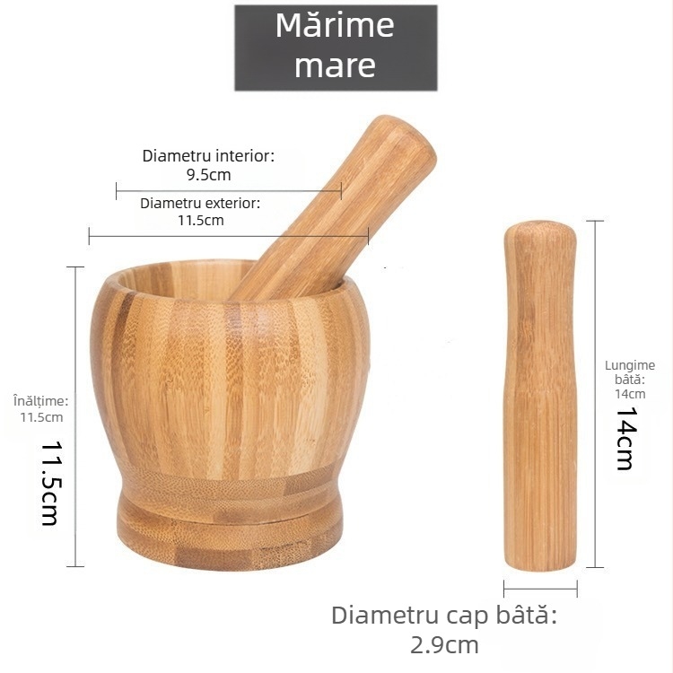 Presa de usturoi cu mortar și bază din lemn