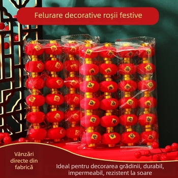 Lanterne roșii pufoase cu autocolante de binecuvântare, pentru agățat pe ghivece sau în copaci — decor de primăvară pentru festival