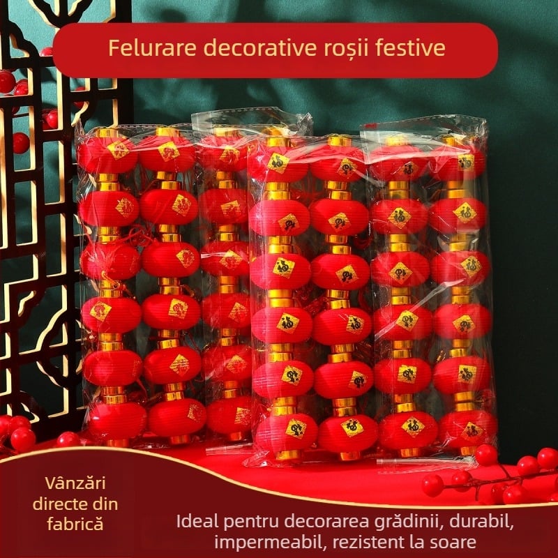 Lanterne roșii pufoase cu autocolante de binecuvântare, pentru agățat pe ghivece sau în copaci — decor de primăvară pentru festival