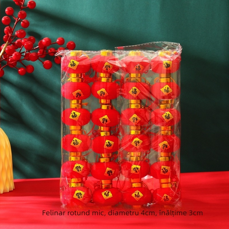 Lanterne roșii pufoase cu autocolante de binecuvântare, pentru agățat pe ghivece sau în copaci — decor de primăvară pentru festival