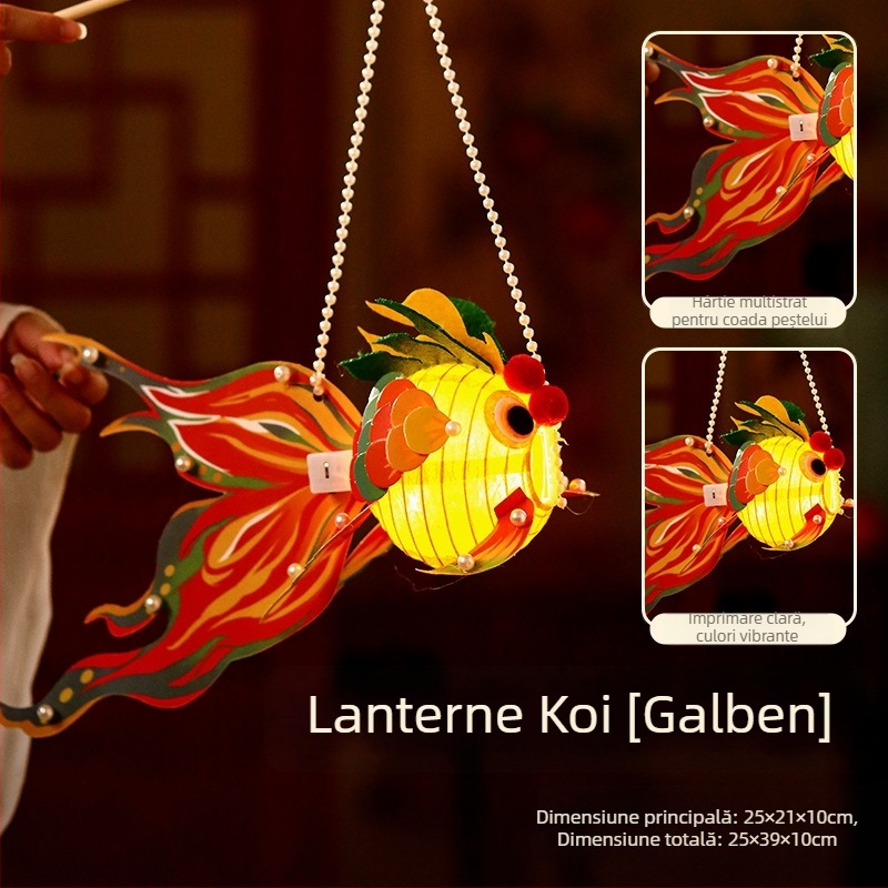 Felinar Mid-Autumn Festival pentru copii, portabil, lucrat manual, în formă de pește auriu, materiale DIY, stil antic
