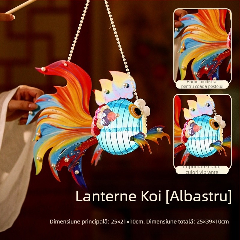 Felinar Mid-Autumn Festival pentru copii, portabil, lucrat manual, în formă de pește auriu, materiale DIY, stil antic