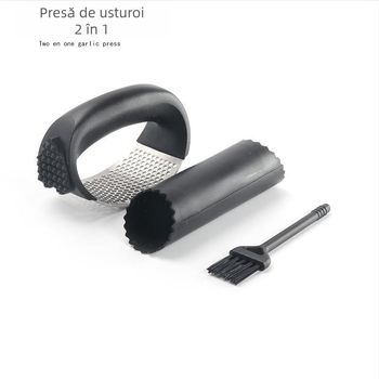 Presa de usturoi 2 în 1 cu perie de curățare și protecție pentru deget pentru curățarea usturoiului, instrument de bucătărie din oțel inoxidabil pentru pastă de usturoi