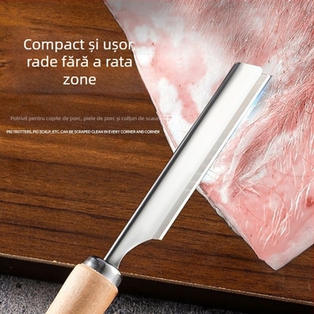 Unealtă portabilă pentru îndepărtarea părului de la bovine, ovine și porcine, din oțel inoxidabil, mâner din lemn, antiderapant, lamă ascuțită