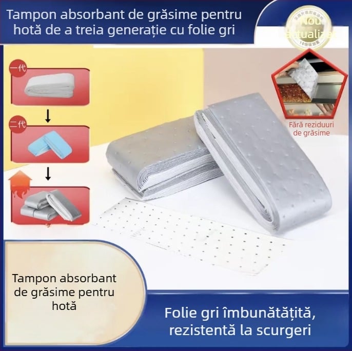 Bumbac absorbant de ulei pentru hotă, de a treia generație, cu film gri, rezistent la foc, universal, de unică folosință, fără spălare, pentru uz casnic