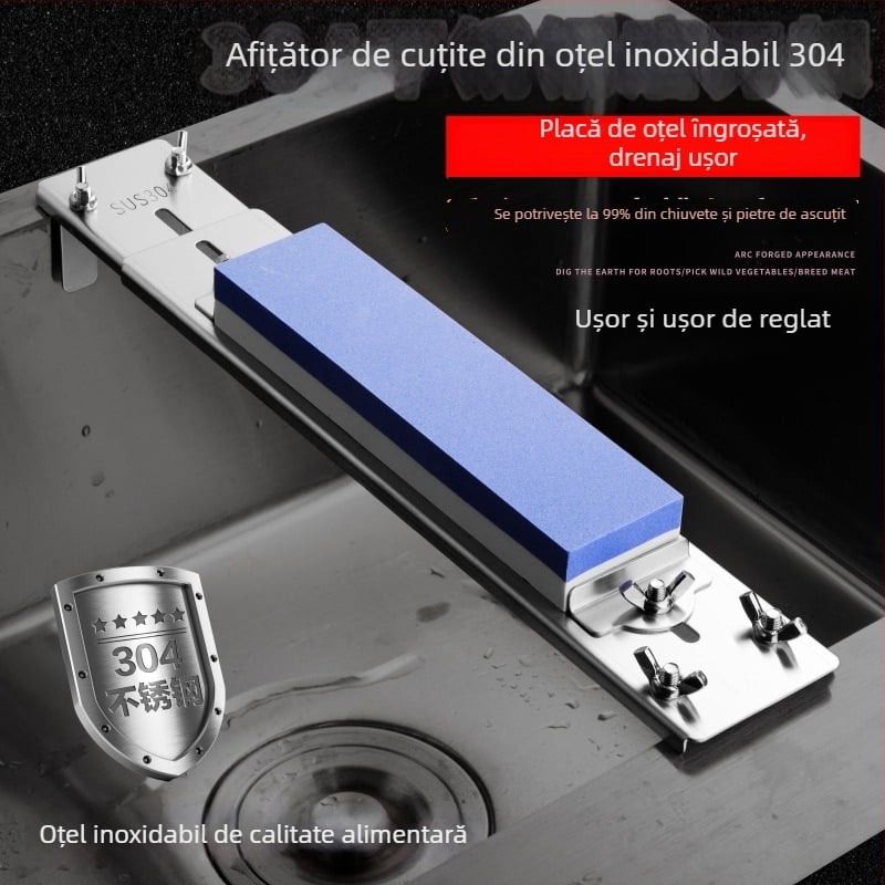 Suport pentru ascuțit cu piatră de ascuțit, din oțel inoxidabil, 304, ramă antiderapantă pentru chiuvetă