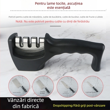 Ascuțitor de cuțite de bucătărie, în trei etape, portabil, cu oțel tungsten și pietre ceramice