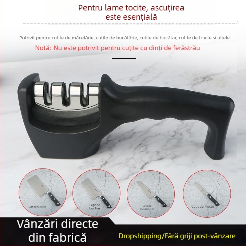 Ascuțitor de cuțite de bucătărie, în trei etape, portabil, cu oțel tungsten și pietre ceramice