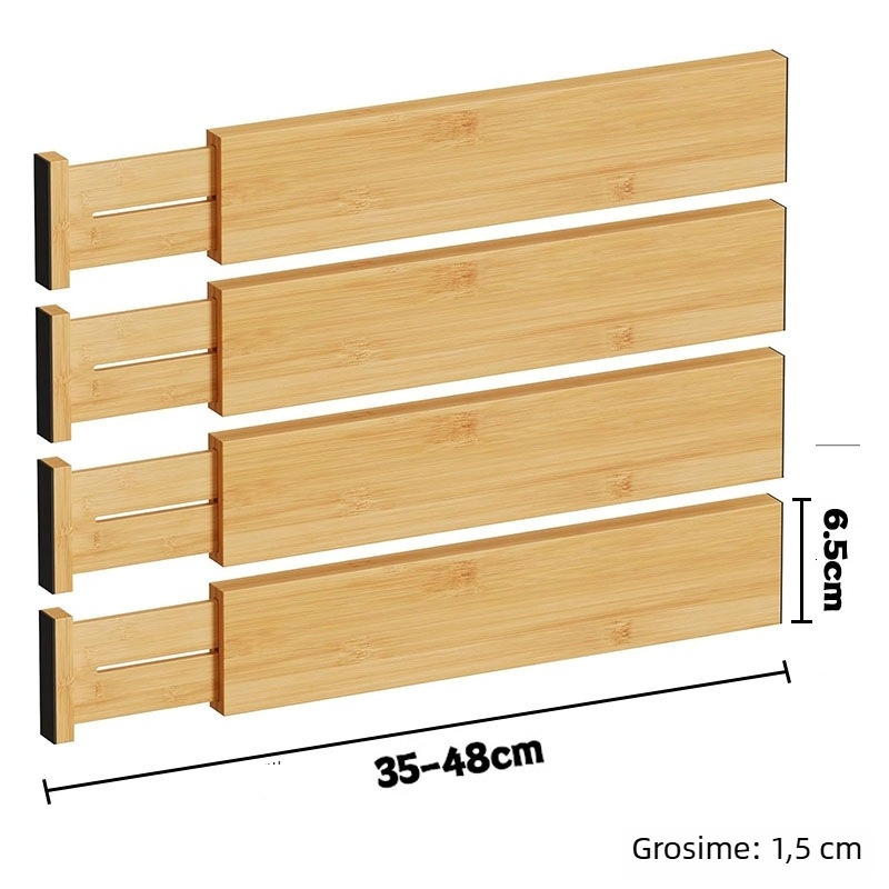 Divizor reglabil din bambus pentru sertare, organizator modular pentru bucătărie și garderobă