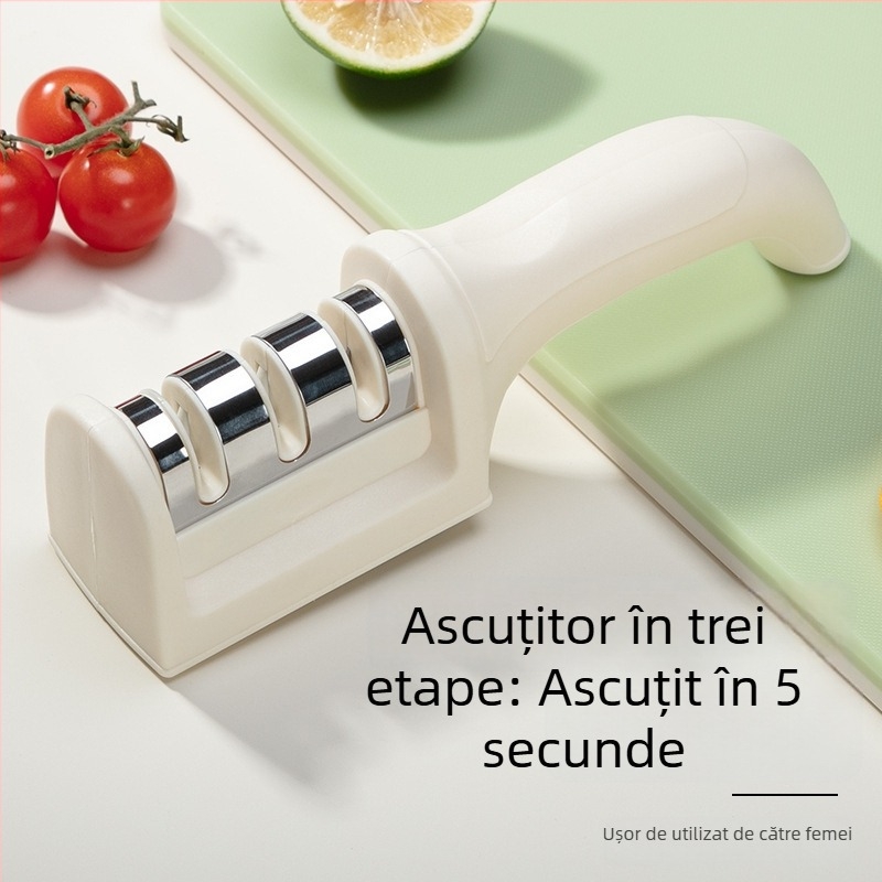 Ascuțitor de cuțite cu trei etape, manual, pentru bucătărie – piatră de ascuțit multifuncțională