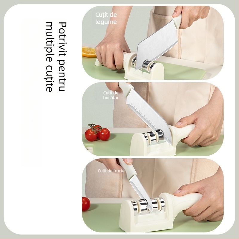 Ascuțitor de cuțite cu trei etape, manual, pentru bucătărie – piatră de ascuțit multifuncțională