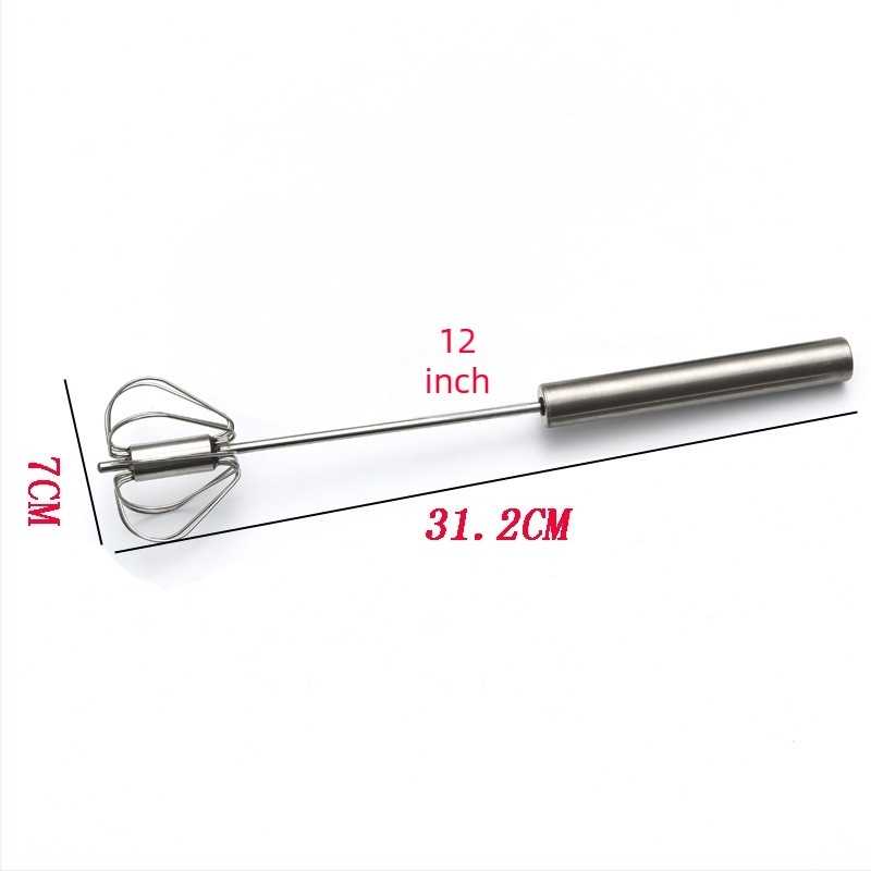 Bețișor de amestecat ouă din oțel inoxidabil, manual, cu cap rotativ, instrument de bucătărie pentru coacere, disponibil în dimensiuni de 10, 12 sau 14 inch