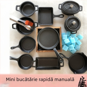 Set mini bucătărie pentru joacă, cu experiență de gătit reală, ustensile miniaturale, tigaie pentru omletă fără strat, în trei stiluri