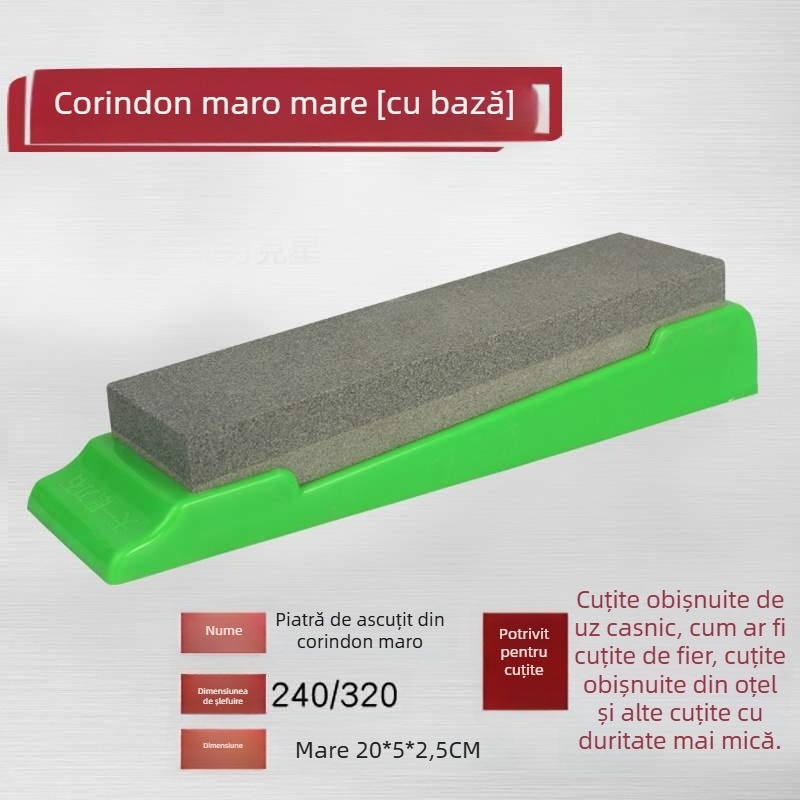 Piatra de ascuțit cu două fețe pentru cuțite, bază inclusă, corind maro