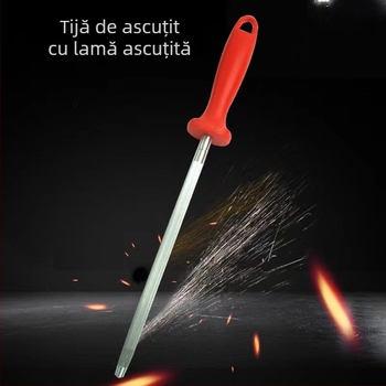 Baston pentru ascuțit cuțite din oțel inoxidabil, mâner cu inel, piatră de ascuțit, instrument de bucătărie portabil