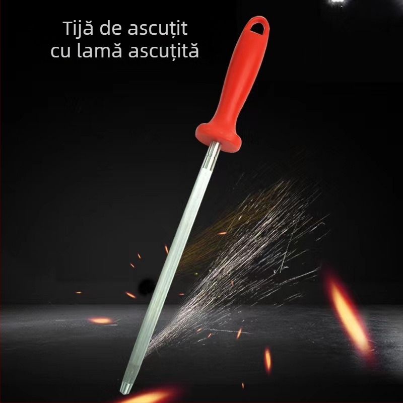 Baston pentru ascuțit cuțite din oțel inoxidabil, mâner cu inel, piatră de ascuțit, instrument de bucătărie portabil