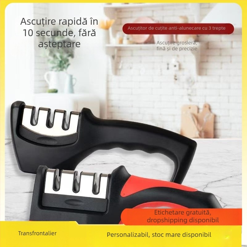 Ascuțitor de cuțite multifuncțional pentru uz casnic, cu piatră ceramică de ascuțire în trei etape