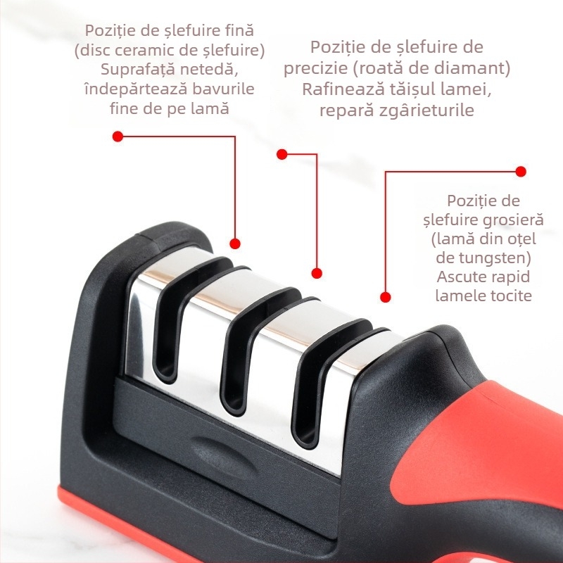 Ascuțitor de cuțite multifuncțional pentru uz casnic, cu piatră ceramică de ascuțire în trei etape