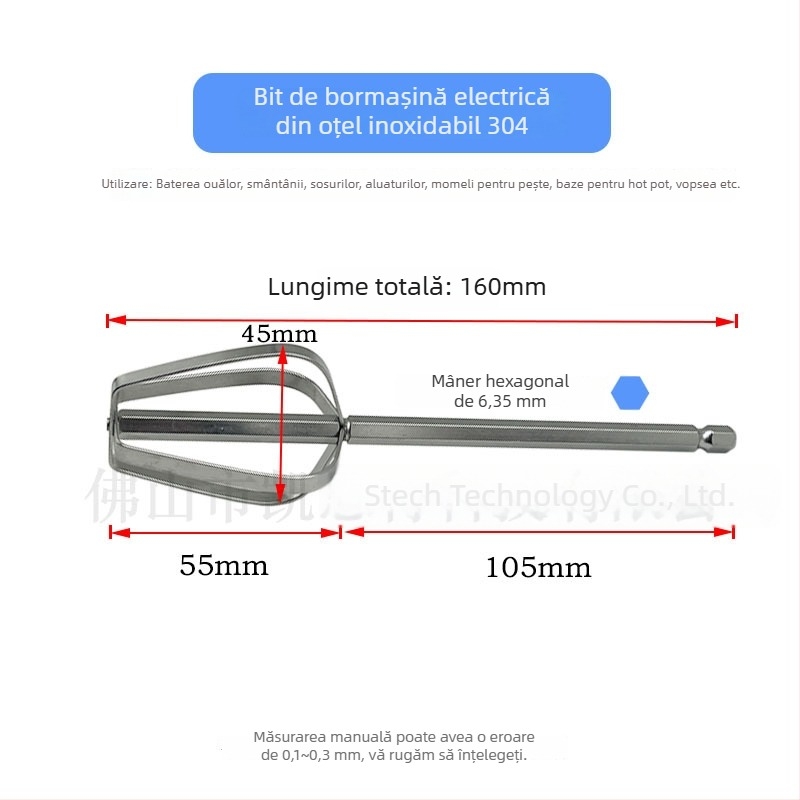 Bară hexagonală de amestec pentru bormașină electrică, din oțel inoxidabil 304, pentru aluat, sosuri și creme.