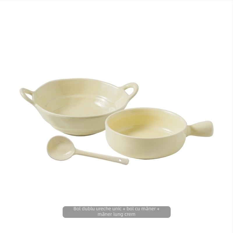 Vas ceramic cu mâner pentru uz casnic, vas de copt ceramic cu mâner, bol pentru mic dejun cu ovăz, salată de fructe și iaurt, stil nordic, diametru aproximativ 20 cm