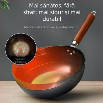 Golden Sixth Son wok din fontă, mare pentru uz casnic, tradițional fără strat, nitridat, gata pentru folosire