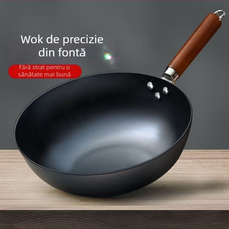Golden Sixth Son wok din fontă, mare pentru uz casnic, tradițional fără strat, nitridat, gata pentru folosire