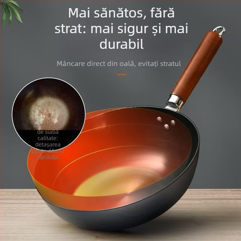 Golden Sixth Son wok din fontă, mare pentru uz casnic, tradițional fără strat, nitridat, gata pentru folosire
