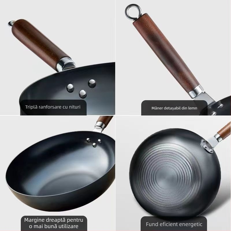 Golden Sixth Son wok din fontă, mare pentru uz casnic, tradițional fără strat, nitridat, gata pentru folosire