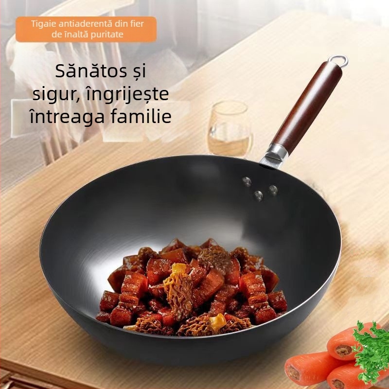 Golden Sixth Son wok din fontă, mare pentru uz casnic, tradițional fără strat, nitridat, gata pentru folosire