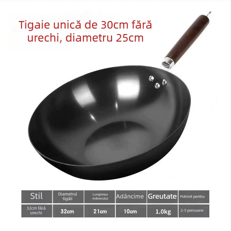 Golden Sixth Son wok din fontă, mare pentru uz casnic, tradițional fără strat, nitridat, gata pentru folosire
