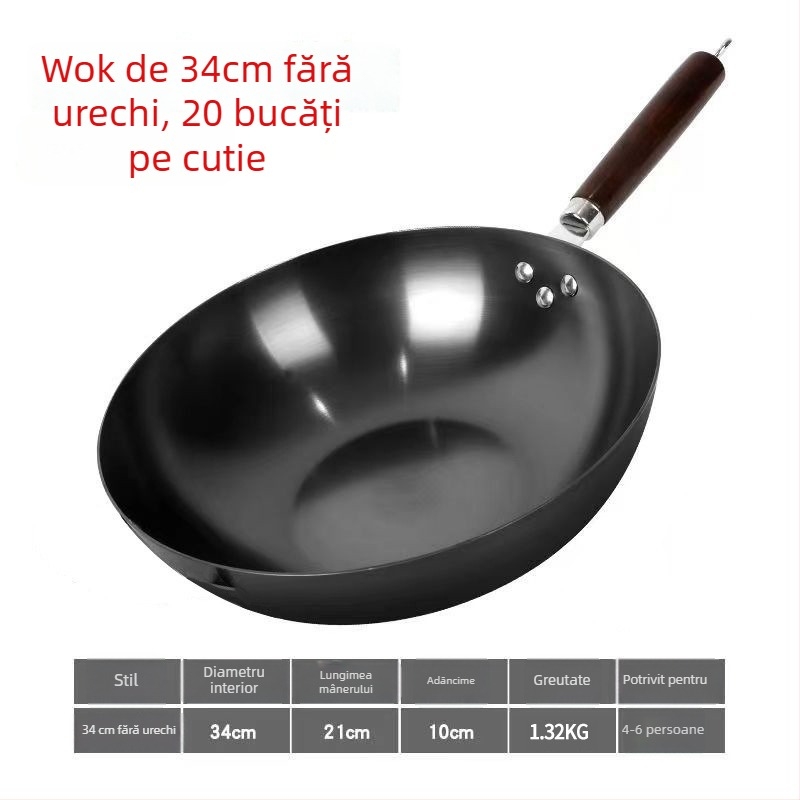 Golden Sixth Son wok din fontă, mare pentru uz casnic, tradițional fără strat, nitridat, gata pentru folosire