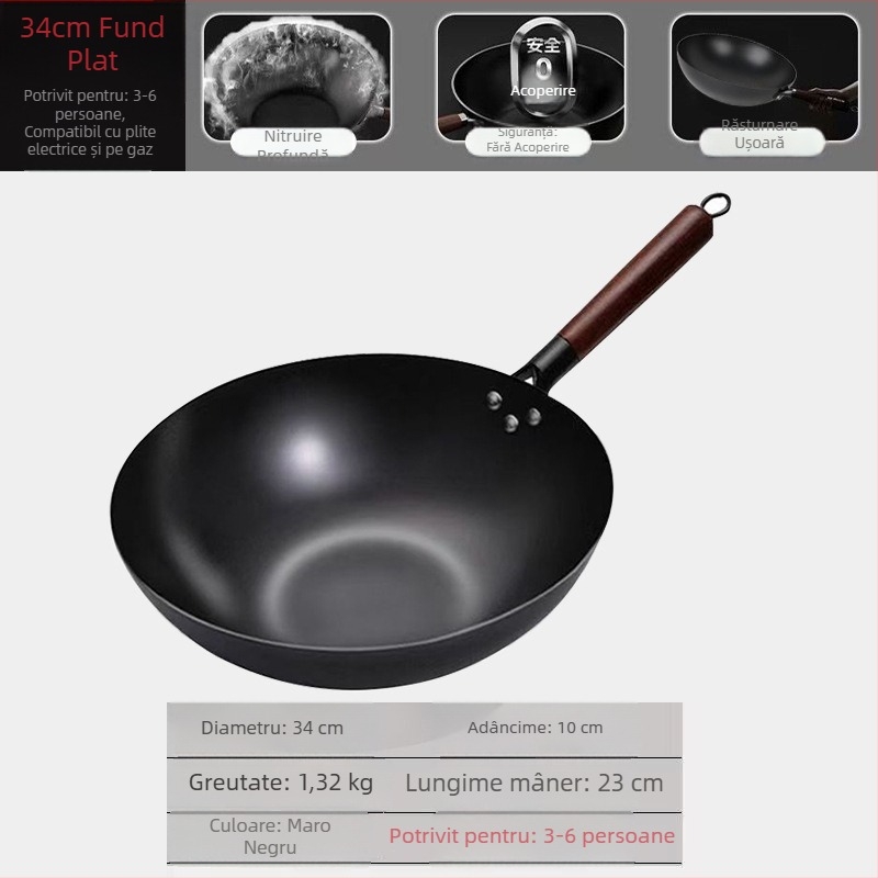 Golden Sixth Son wok din fontă, mare pentru uz casnic, tradițional fără strat, nitridat, gata pentru folosire