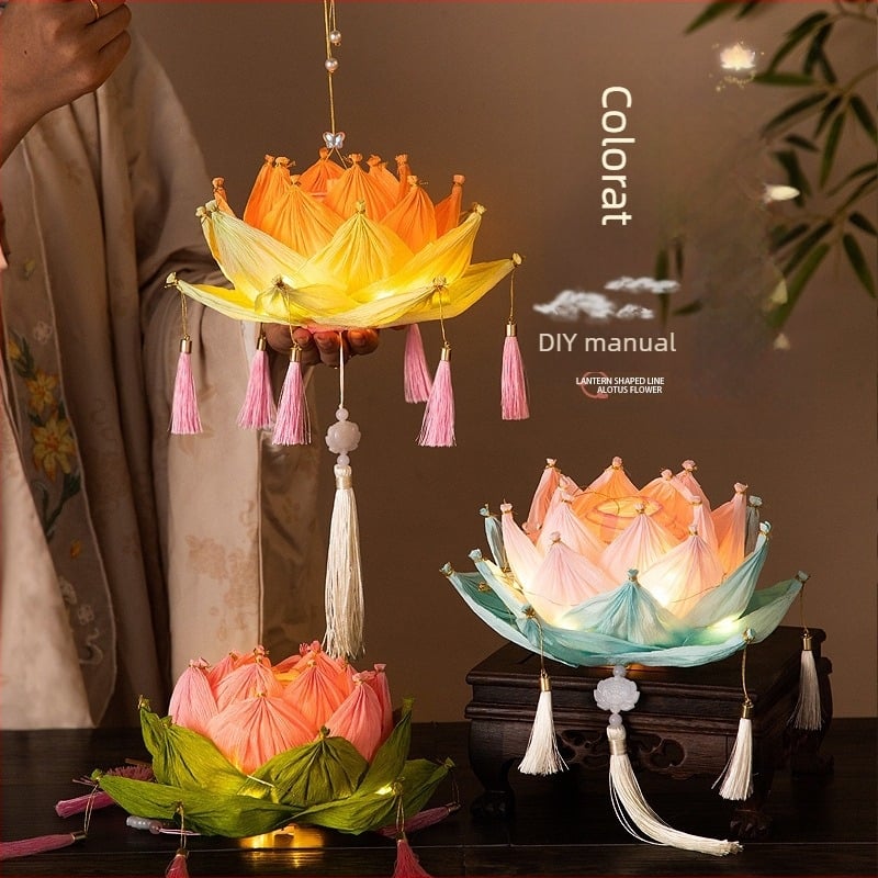 Fenar pentru Festivalul de Toamnă de La Mijloc, lampioane lotus, materiale DIY, lampioane din hârtie lucrate manual, luminoase, în stil antic, lampioane de palat