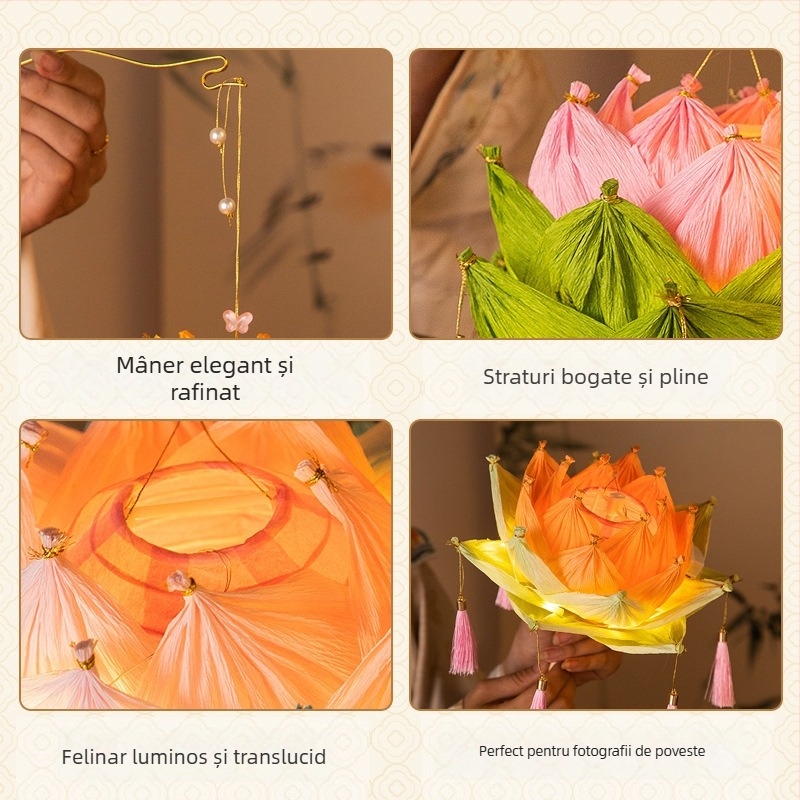 Fenar pentru Festivalul de Toamnă de La Mijloc, lampioane lotus, materiale DIY, lampioane din hârtie lucrate manual, luminoase, în stil antic, lampioane de palat