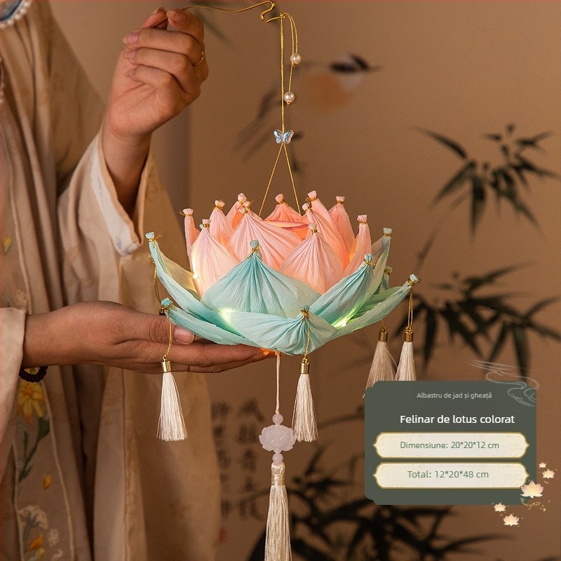 Fenar pentru Festivalul de Toamnă de La Mijloc, lampioane lotus, materiale DIY, lampioane din hârtie lucrate manual, luminoase, în stil antic, lampioane de palat