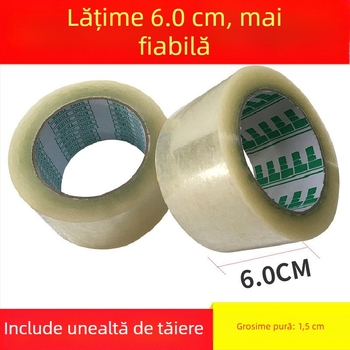 Bandă de ambalare transparentă, 6,0 cm × 100 m, rolă mare, cu aderență înaltă pentru sigilarea cutiilor