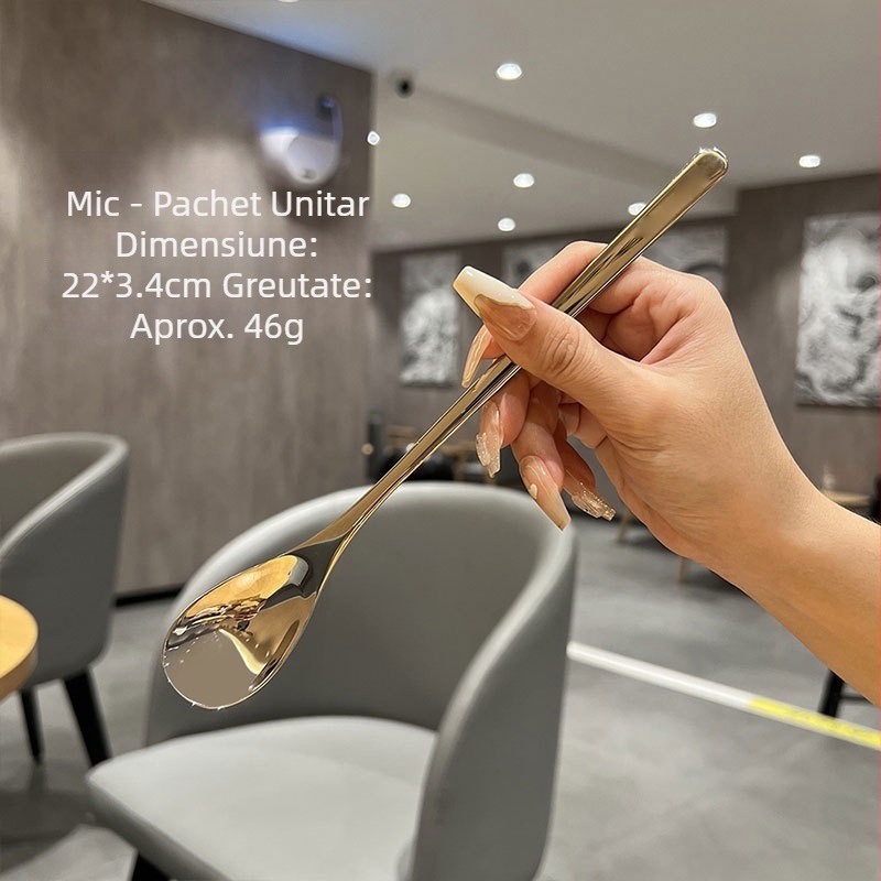 Lingură de amestec din oțel inoxidabil 304, mâner lung, pentru bucătărie de casă; lingură mică de supă; lingură prelungită pentru gheață; linguriță creativă pentru cafea