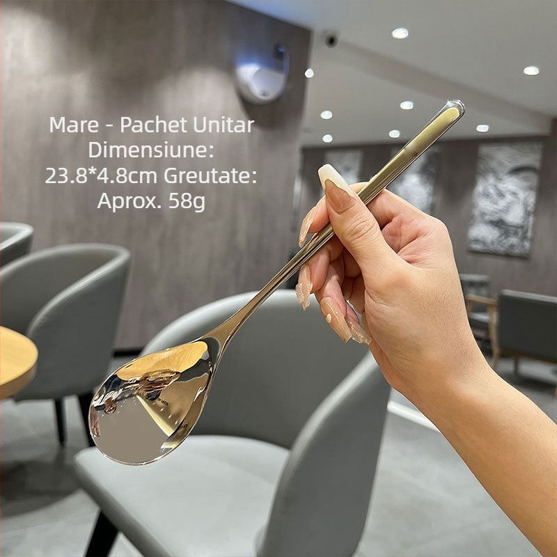 Lingură de amestec din oțel inoxidabil 304, mâner lung, pentru bucătărie de casă; lingură mică de supă; lingură prelungită pentru gheață; linguriță creativă pentru cafea