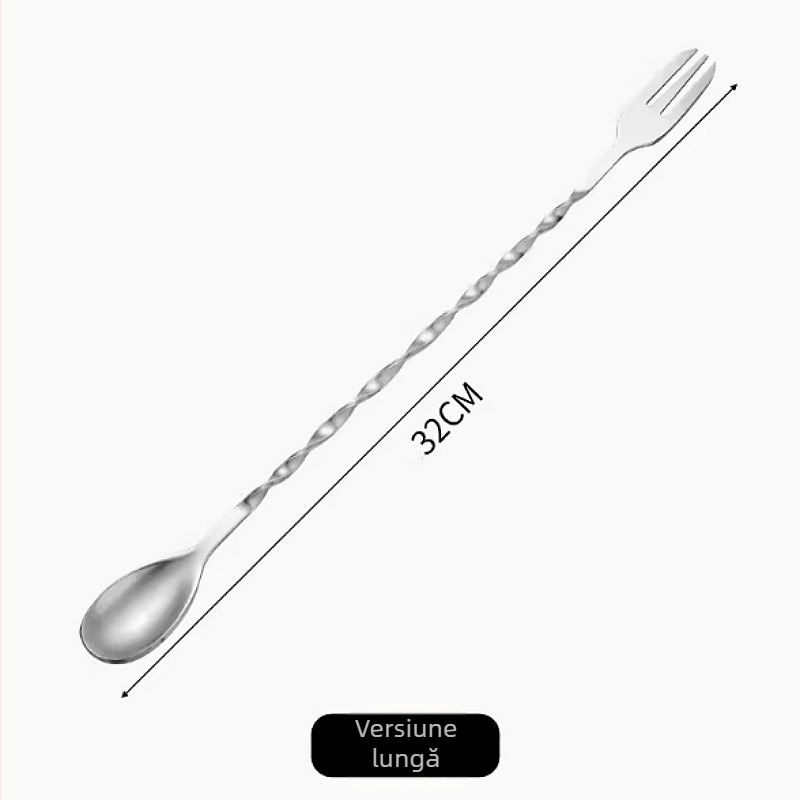 Lingură de bar din oțel inoxidabil, mâner lung 32 cm, capete duble pentru cocktailuri, ustensilă de amestecare multifuncțională