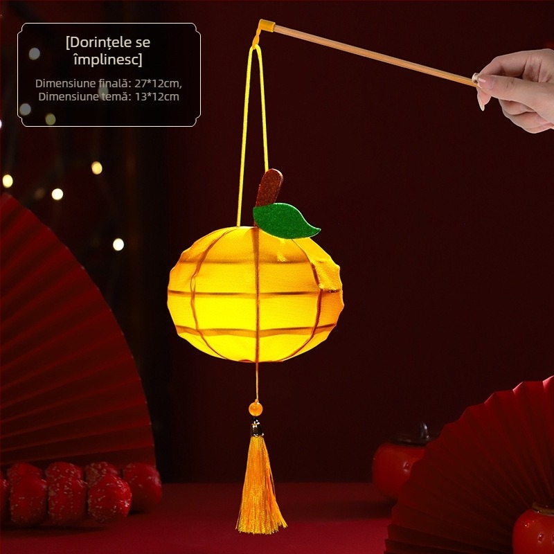 Budebu Play Set DIY: Felinare cu fructe pentru Festivalul Lunii de Toamnă – felinare rotunde din flanel pentru copii, lucrate manual în stil chinezesc floral