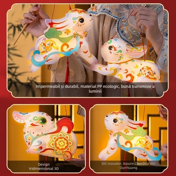 Fenar iepuraș Dunhuang pentru Festivalul Lunii, PVC lucios, kit DIY pentru copii, lampion de tip palat